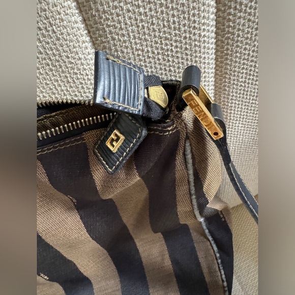 Fendi Black Brown Pequin Canvas Shoulder Bag - Picture 5 of 16